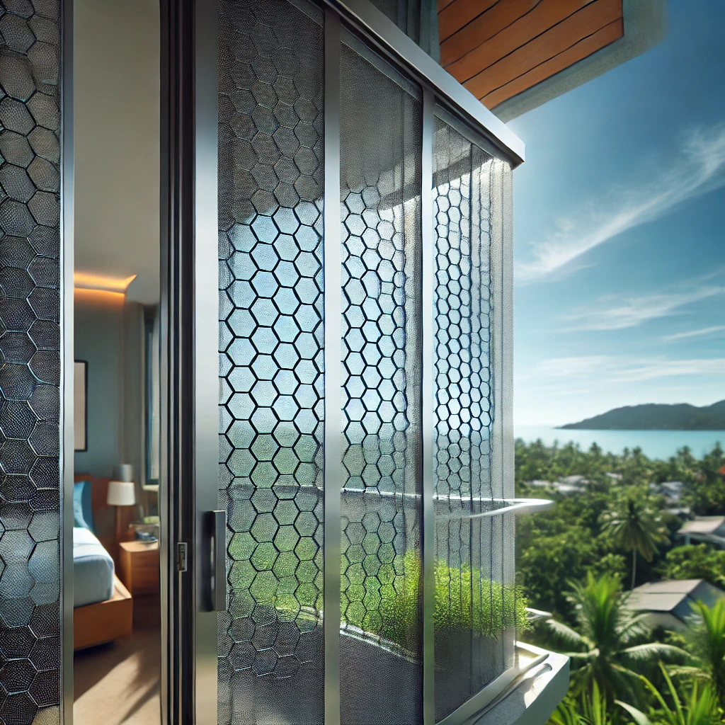 mosquito net installed over a balcony